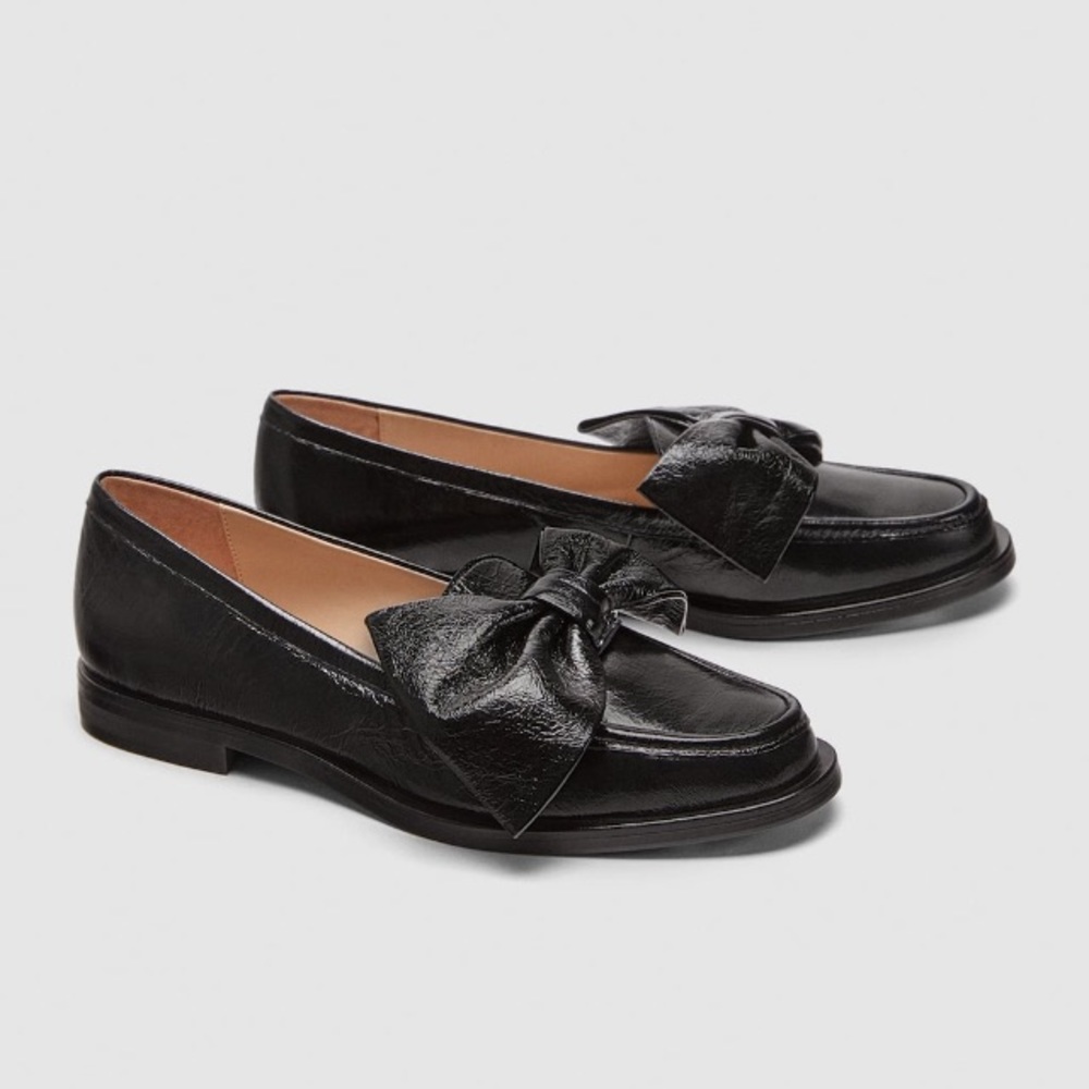 Zara black leather loafers with bow - Picture 3 of 5